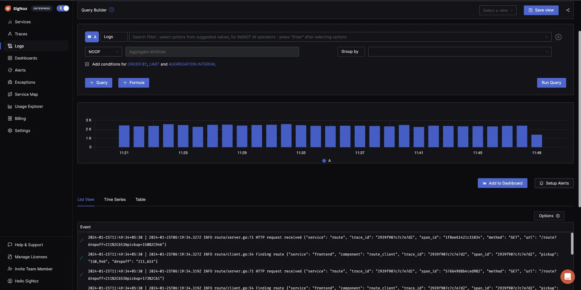 Logging in SigNoz