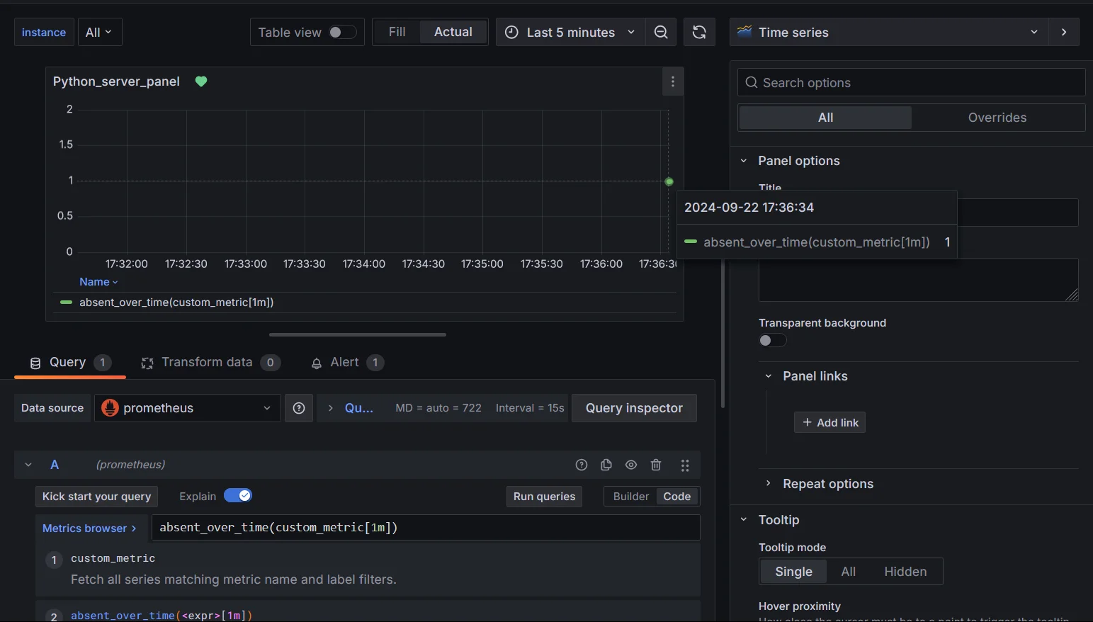 Handling missing data using absent_over_time()